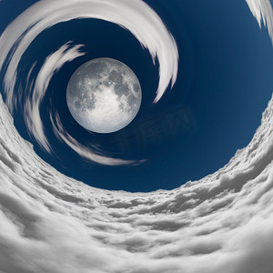 宇宙大气背景摄影照片_云漩涡中的月亮