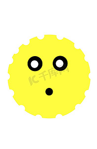 有眼睛的黄色球和惊讶的脸被白色、黄色的球和眼睛和嘴巴隔开。有情绪的性格