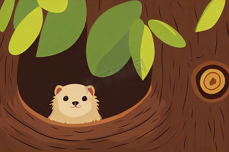 树洞里的可爱动物。
