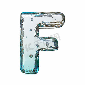 蓝色冰字体字母 F 3D
