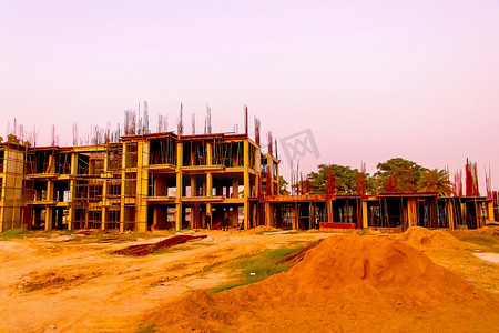 果德摄影照片_拉杰果德，古吉拉特，印度，2019 年 6 月：拉杰果德新建大型建筑的景观