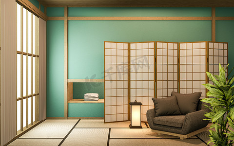 薄荷房榻榻米地板上的日式隔断纸木设计
