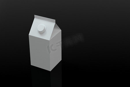 奶盒摄影照片_黑色背景的空白牛奶盒，3d 渲染。