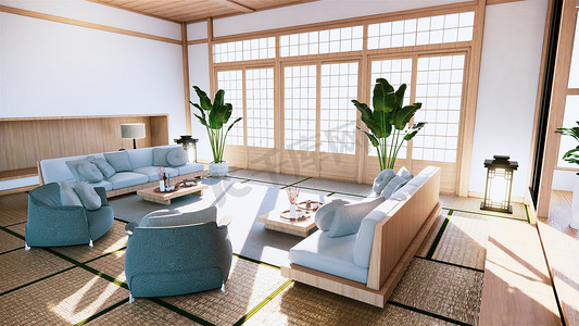 多功能房间的想法，日本房间室内设计。3D 撕裂