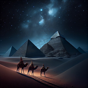 埃及金字塔psd摄影照片_晚上在埃及的吉萨金字塔。