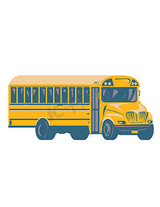 旅游计划摄影照片_从侧面看的黄色校车或旅游巴士 WPA 海报艺术