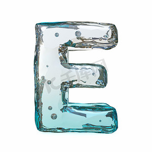 蓝色冰字体字母 E 3D