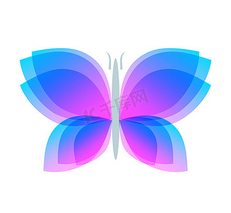 半透明翅膀摄影照片_具有柔和过渡颜色翅膀的水彩蝴蝶。