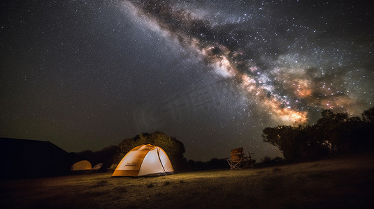 夜晚在星河下野外露营