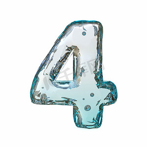 蓝色冰字体数字 4 四个 3D