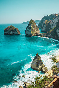 培育钻石摄影照片_废弃的钻石海滩，Nusa Penida 岛，巴厘岛，印度尼西亚。