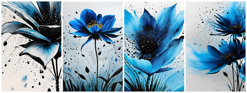 艺术海报有花有雨，墨画有蓝。