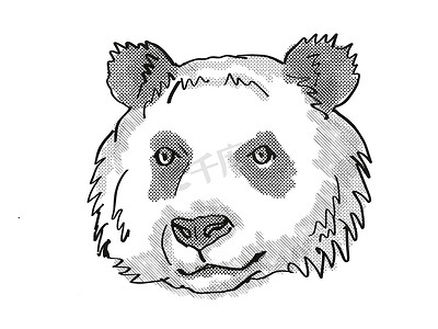 大熊猫濒危野生动物卡通复古绘图