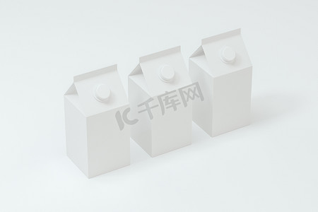 奶盒摄影照片_空白牛奶盒，白色背景，3d 渲染。