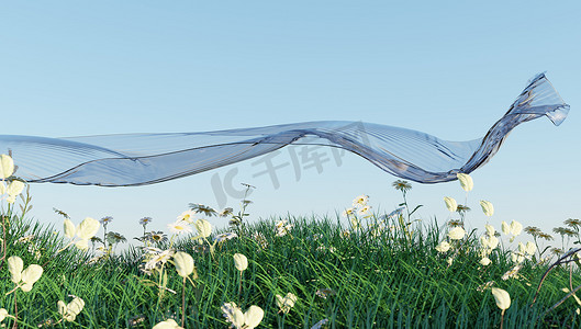 3D显示与自然绿草和太阳阴影的领奖台天空背景。