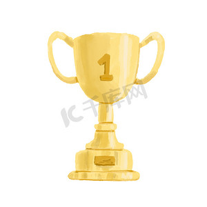 手绘金色冠军奖杯隔离在白色。