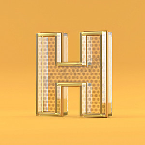 金线和玻璃字体字母 H 3D