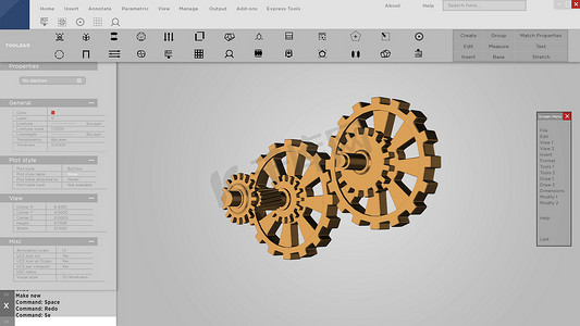 用于 CAD 的 3D 齿轮软件界面或模型