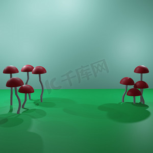 秋天卡通摄影照片_柔和背景下卡通蘑菇的特写 — 3d渲染