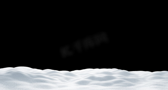 黑色背景 3D 渲染上孤立的雪堆