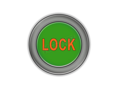 lock摄影照片_大块绿色按钮，上面写着 LOCK，白色背景