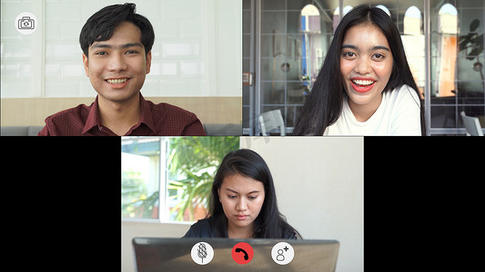 视频通话屏幕拍摄了亚洲同事或合作伙伴的面孔