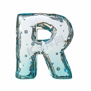 蓝色冰字体字母 R 3d