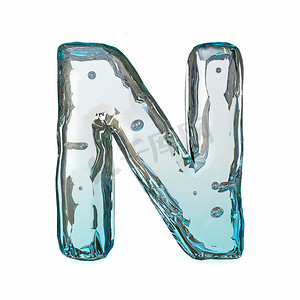 蓝色冰字体字母 N 3d