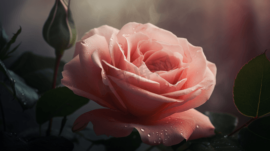 粉色浪漫梦幻玫瑰摄影照片_朦胧的粉色玫瑰花插画