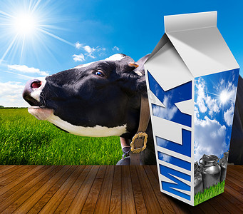 奶牛在农村的牛奶盒
