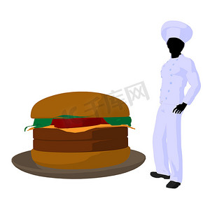 汉堡画摄影照片_非洲裔美国厨师艺术插画剪影