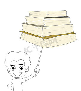 一个微笑的男孩和一本书在白色背景上的插图