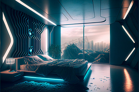 未来的卧室，未来主义设计的卧室
