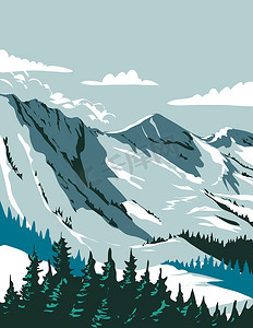 犹他州盐湖县瓦萨奇山脉的阿尔塔滑雪场 WPA 海报艺术