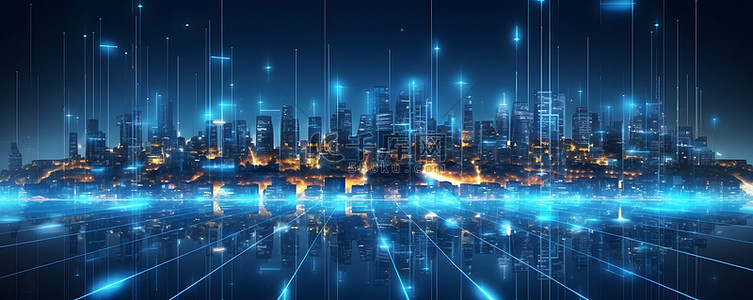 建筑背景背景图片_未来科技城市信号传输概念背景