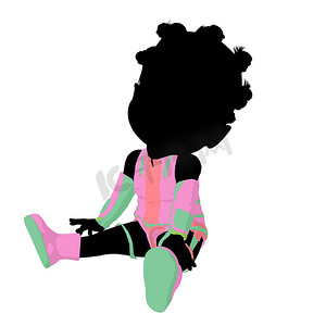 小非洲裔美国人科幻女孩插画剪影
