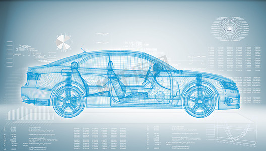 在蓝色背景的高科技汽车