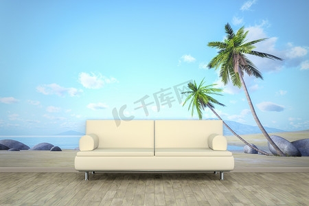 照片壁画棕榈海滩沙发地板