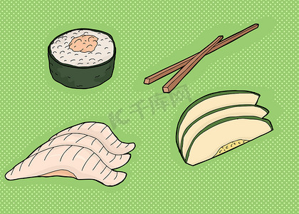 卡通米饭摄影照片_传统寿司食品卡通