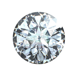钻石切割摄影照片_孤立的圆形明亮式切割钻石透视图