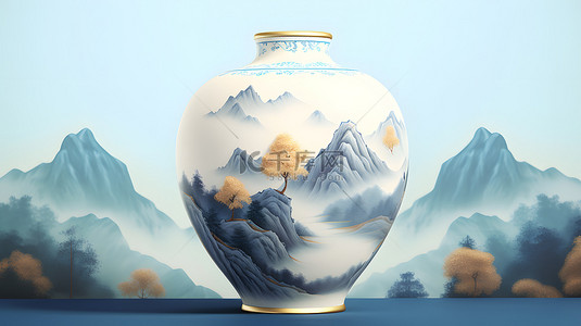 中国风青花瓷瓷器山水背景