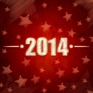 新的一年 2014 年在红色复古背景与星星