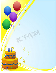 曲线光线摄影照片_生日快乐卡与气球光线和生日 cak