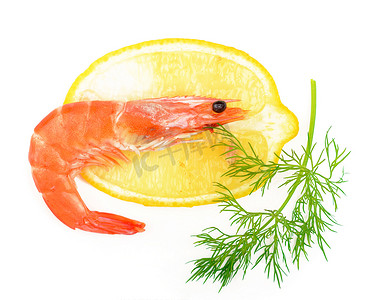 海鲜 — 煮虾、柠檬、白色茴香