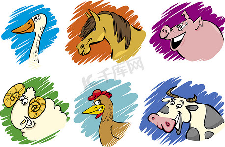 卡通动物动物摄影照片_一套卡通农场动物