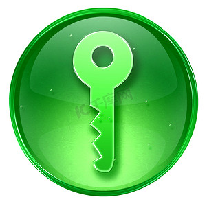 球体摄影照片_钥匙图标绿色，白色背景上孤立
