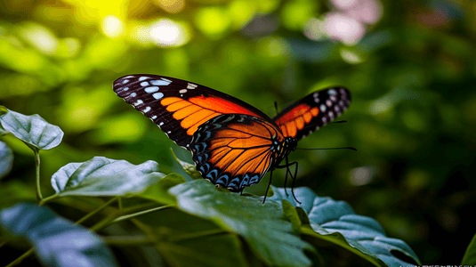 一只坐在树叶上的蝴蝶