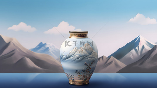 山水背景图片_中国风青花瓷瓷器山水背景