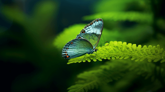一只坐在绿叶上的蝴蝶