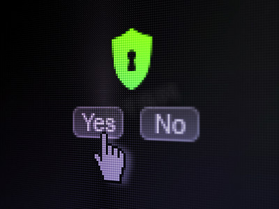 保密概念：数字计算机屏幕上带锁孔的屏蔽